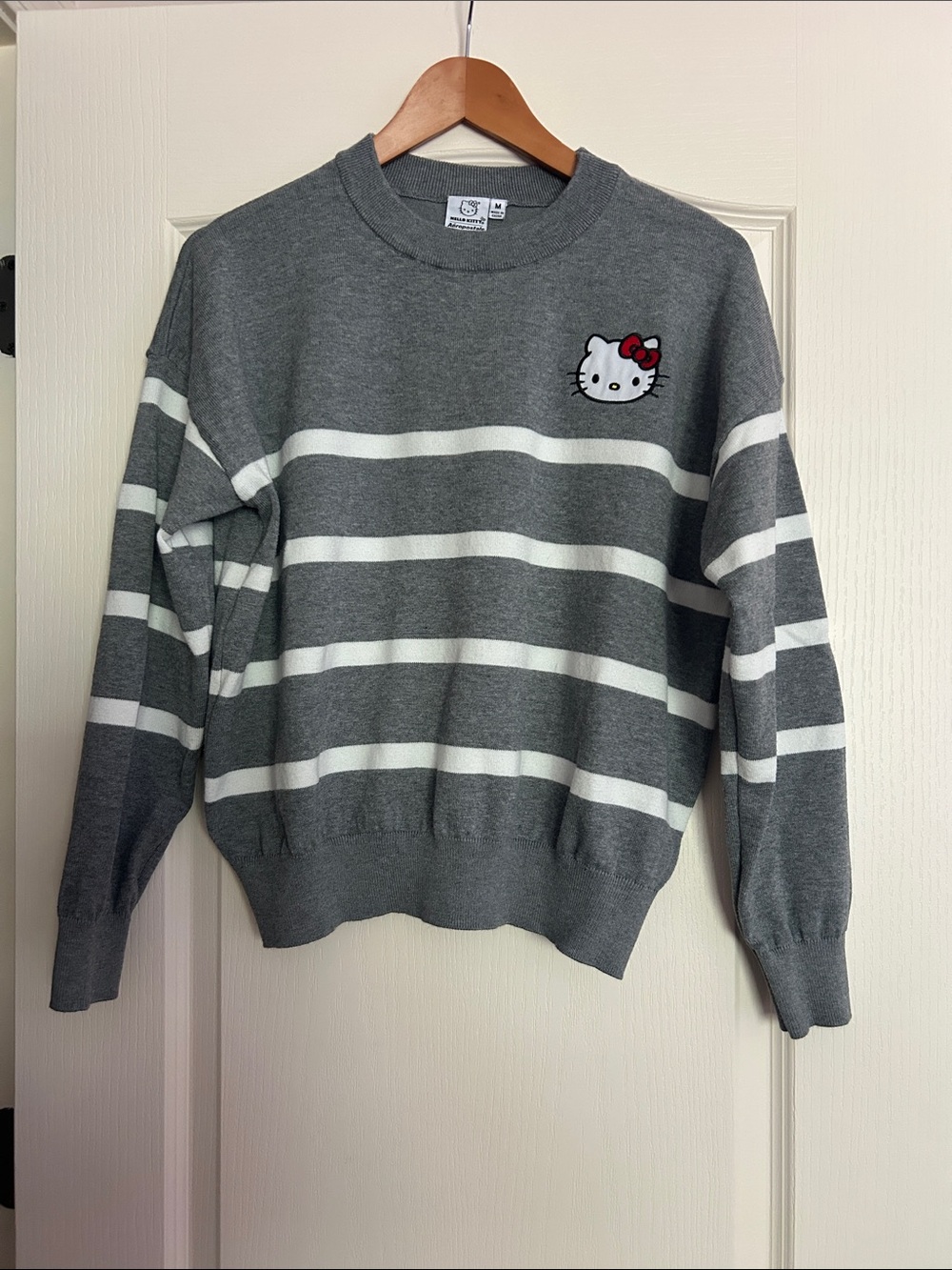 Aeropostale Gray & White Striped Hello Kitty Crewneck
